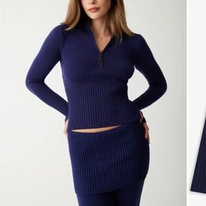 Frankie’s Bikinis Maverick Cloud Knit Half Zip & Mason Cloud Knit Flare Pant Nav